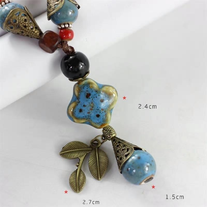 Handmade Rope Ceramic Flower Leaf Beads Pendant Necklace -2 Colors - [neshe.in]