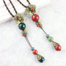 Ethnic Metal Flower Long Beaded  Rope Necklace -2 Colors - [neshe.in]