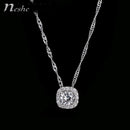 Platinum plated Square CZ Crystal Pendant Chain Necklace Set - [neshe.in]
