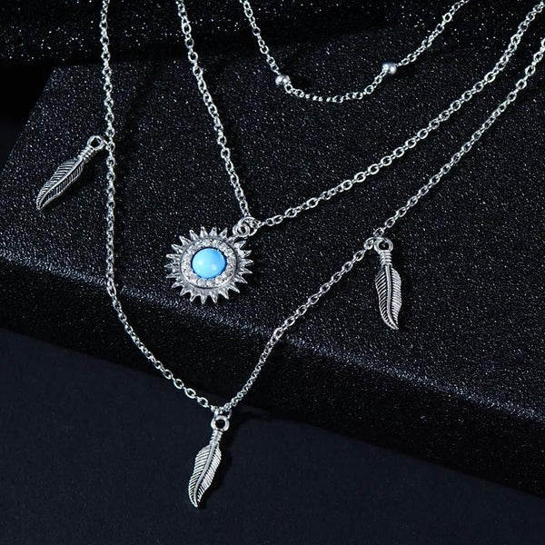 Boho Star Moon Sun Silver Multi-layer Chain Necklace - [neshe.in]