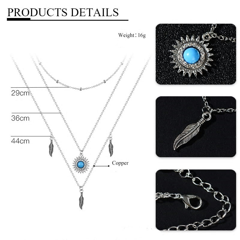 Boho Star Moon Sun Silver Multi-layer Chain Necklace - [neshe.in]