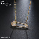 Paved CZ Crystal Safety Pin Chain Necklace - Gold & Silver