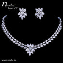 CZ Crystal Silver Necklace Stud Wedding Jewelry Set