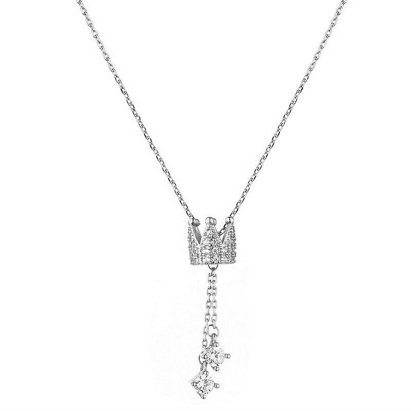 CZ Silver Tassel Crown Pendant Necklace