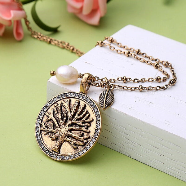 Antique Vintage Pearl Tree of life Pendant Necklace
