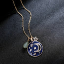 Navy Blue Enamel Moon Star Pendant Antique Necklace