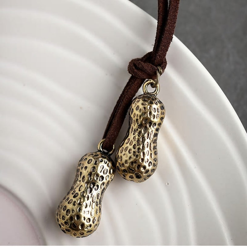 Retro Peanut Shape Pendant Vintage Leather Rope Necklace