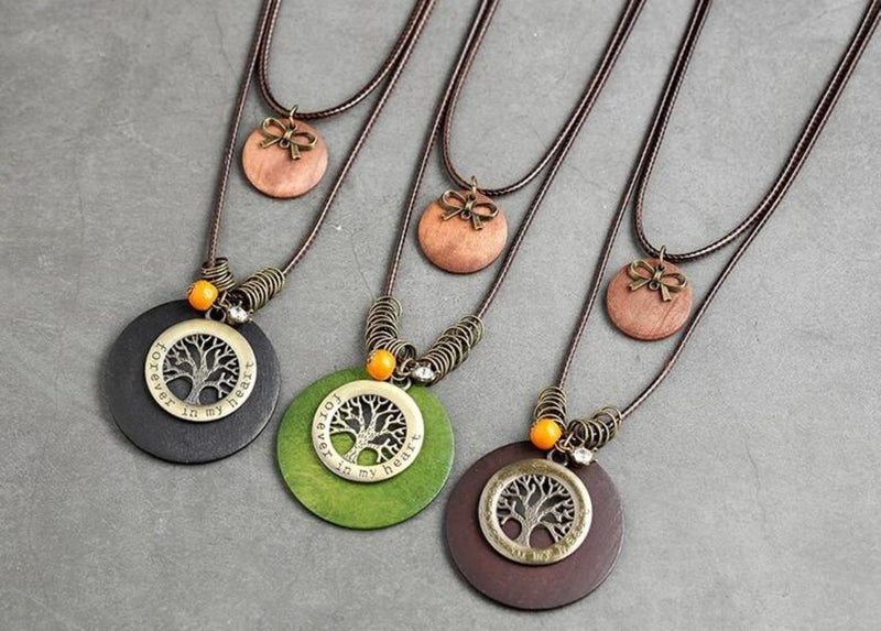 Tree of Life Forever in Heart Pendant Leather Necklace -2 Colors