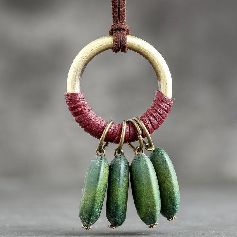 Green Wooden Pod Leather Necklace