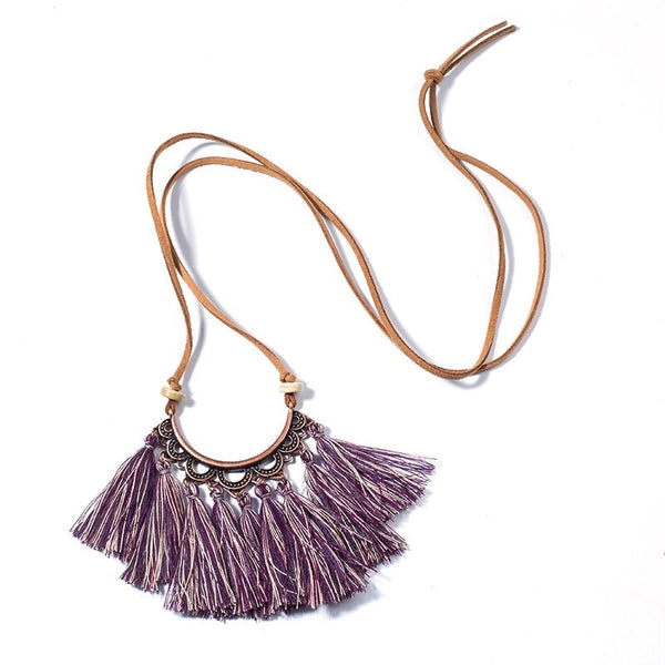 Vintage Leather Rope Boho Ethnic Tassel Pendant Necklace – Neshe