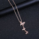 Elegant Paved CZ Crystal Butterfly Pendant Rose Gold Necklace