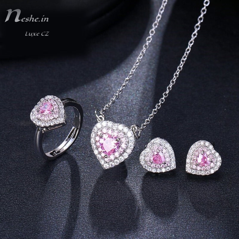 Jewelry Sets Fashion Crystal Heart Necklace Earrings Ring Bracelet Four  Piece Set - Walmart.com