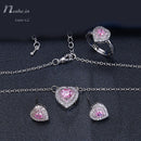 Heart Shape Pink CZ Crystal Necklace Earring & Adjustable Ring Set