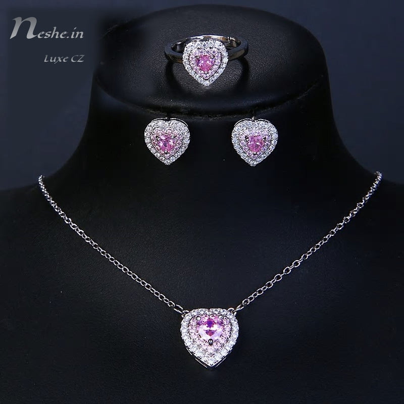 CZ Diamonds Silver Necklace Earrings Set | Pink Bridal Necklace Indian |  Indian jewelry sets, Silver diamond necklace, Bridal necklace indian
