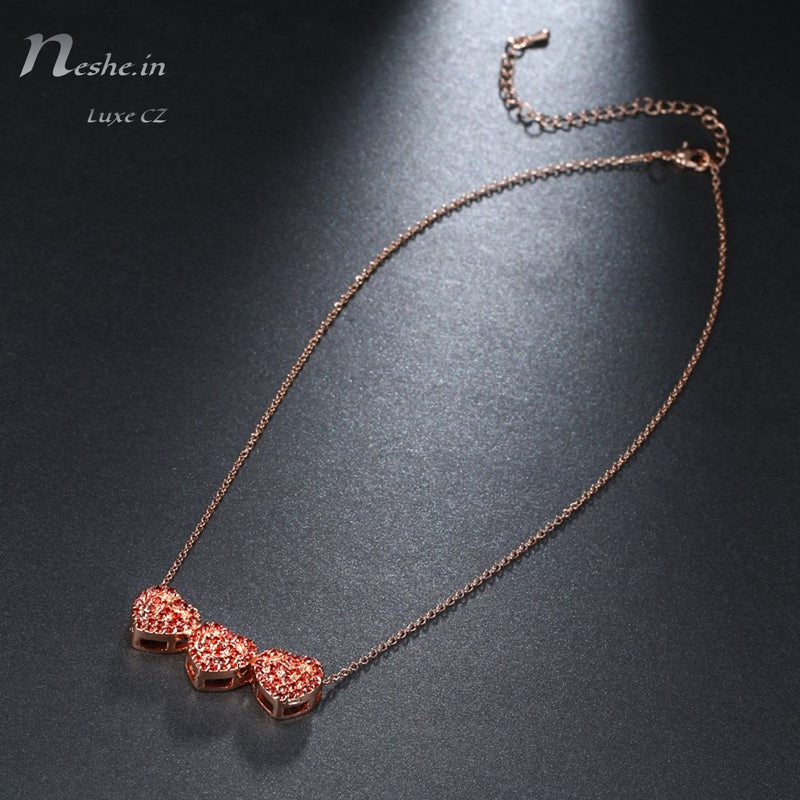 Red CZ Heart Shape Pave Crystals Rose Gold Chain Necklace
