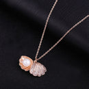 Shell Pendant Simulated Pearl CZ Crystal Chain Necklace -2 Variants
