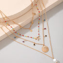 Multilayer Colorful Beads Star Golden Chains Pearl Drop Necklace