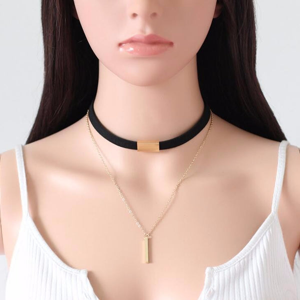 Black and Brown Velvet Choker Necklace with Gold Chain – Neshe