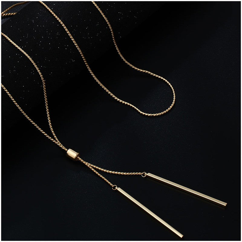 Metal Chain Collier Long Strip Pendant Necklace in Gold and Silver - [neshe.in]