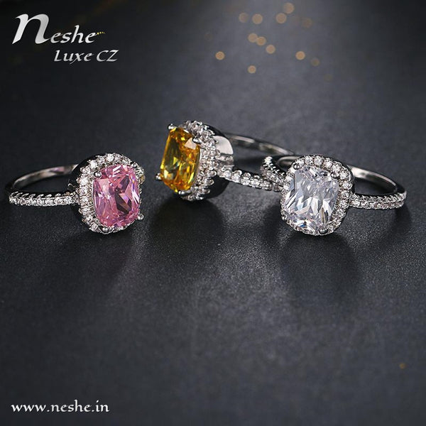 Square CZ Crystal Platinum Plated Square Solitaire Ring - 3 Colors - [neshe.in]