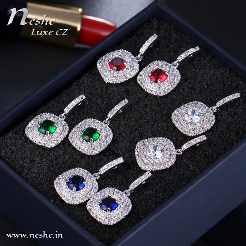 Classic Square Drop CZ Crystal Earrings - 4 Colors - [neshe.in]