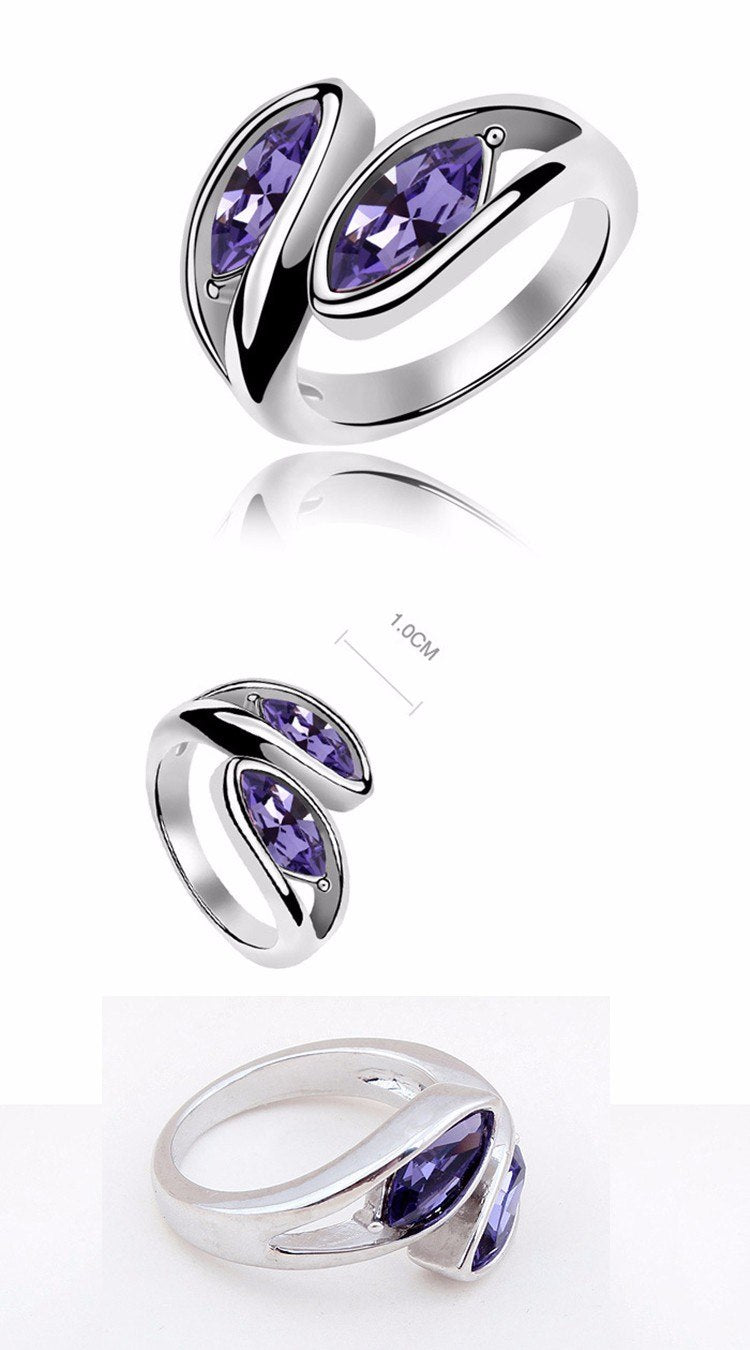 Purple Crystal Silver Band Ring - [neshe.in]