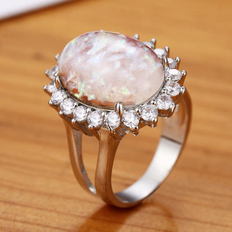 Natural Opal Stone Crystal Silver Color Stylish Ring - [neshe.in]
