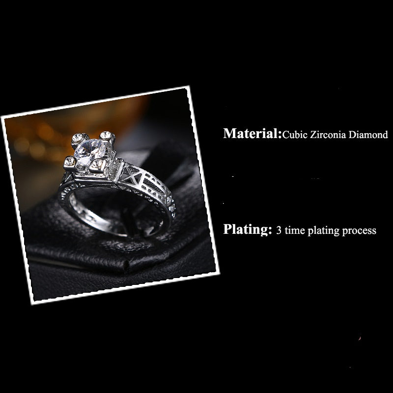 Classic Eiffel Tower Style CZ Zircon Ring - [neshe.in]