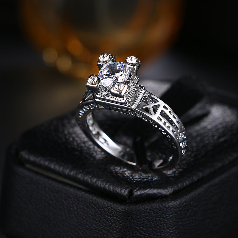 Classic Eiffel Tower Style CZ Zircon Ring - [neshe.in]