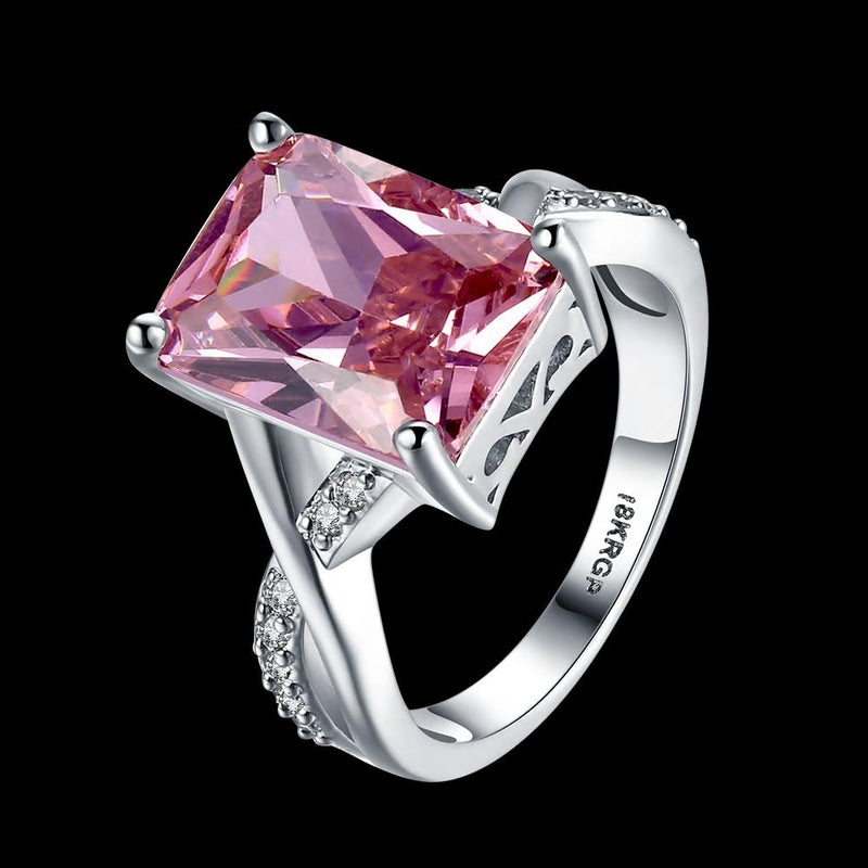White Gold plated Pink CZ Crystal Ring - [neshe.in]