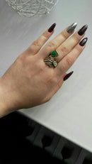 Retro Exquisite Geometric Green Stone Ring - [neshe.in]