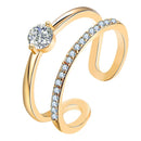 Geometric Cubic Zirconia Double Gold Crystal Ring - [neshe.in]