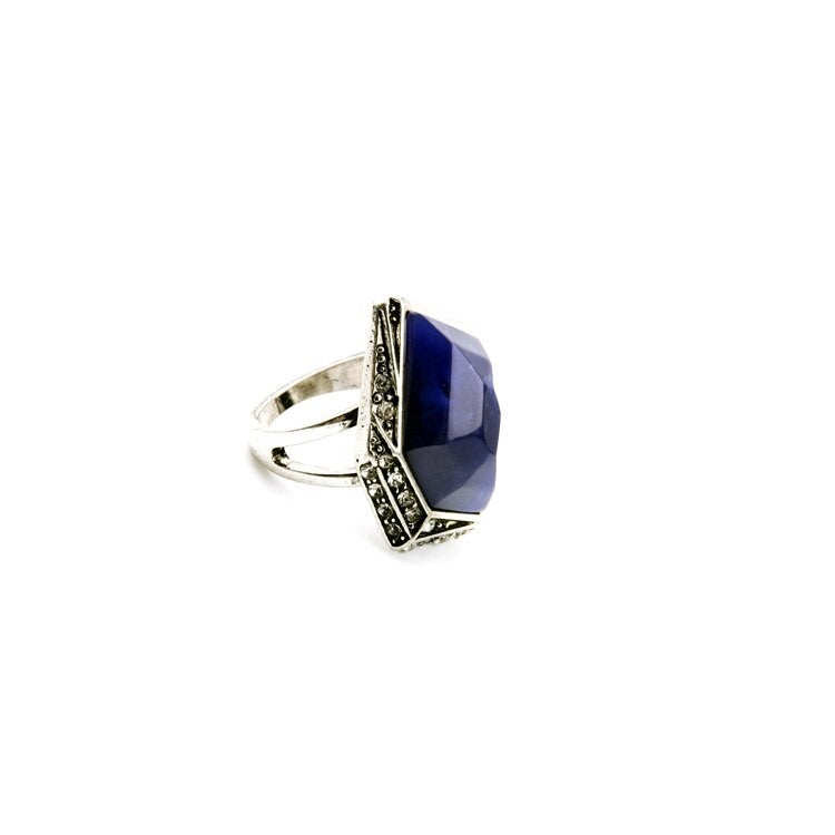 Natural Blue Geometric Stone Silver Ring
