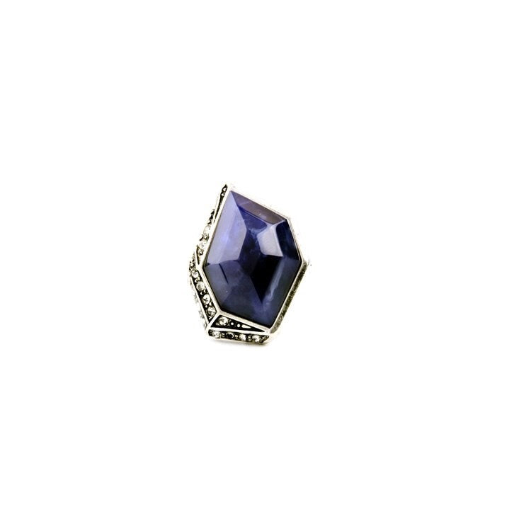 Natural Blue Geometric Stone Silver Ring
