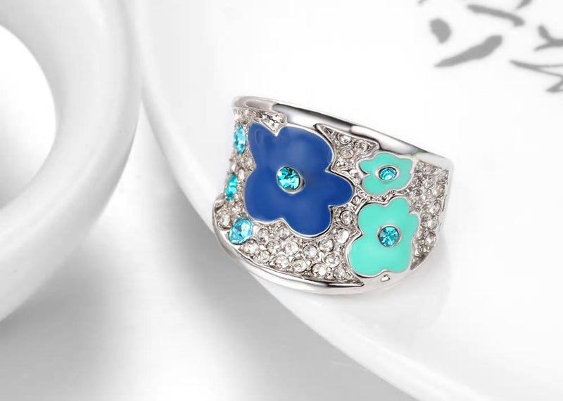 Trendy Plum Enamel Work Flower Finger Ring - 2 Colors - [neshe.in]