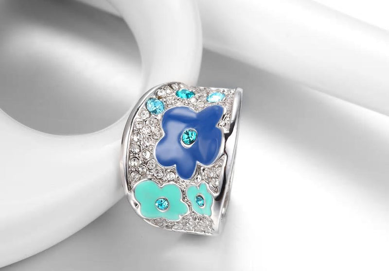 Trendy Plum Enamel Work Flower Finger Ring - 2 Colors - [neshe.in]