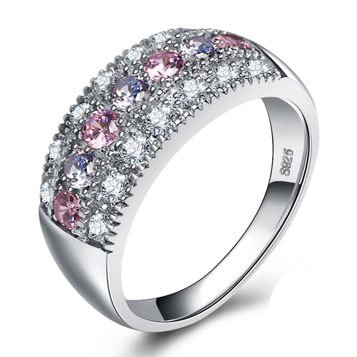 Pink White CZ Crystals Silver Band Romantic Ring – Neshe Fashion