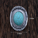 Antique Silver Oval Turquoise Stone Adjustable Ring - [neshe.in]