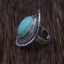 Antique Silver Oval Turquoise Stone Adjustable Ring - [neshe.in]
