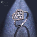 Heart Shape Silver CZ Crystal Hollow Out Design Ring (Size 6)