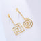 Golden Asymmetric Square And Circle Long Dangle Earrings - [neshe.in]