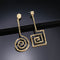 Golden Asymmetric Square And Circle Long Dangle Earrings - [neshe.in]
