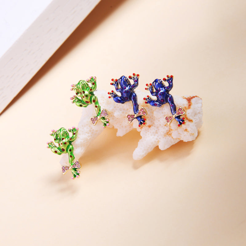 Cute Green Enamel Frog Stud Earring - [neshe.in]