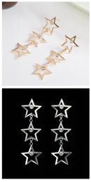 Golden Stars Layered Crystal Star Dangle Earrings - [neshe.in]